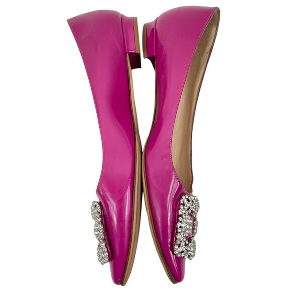 Manolo Blahnik Pink Hangisi Pointed Toe Patent Leather Flats Size 38 - Picture 8 of 16